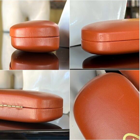 Vtg MISSONI Burnt Orange Leather & Gold Domed Hardshell Sunglasses Glasses Case - Picture 11 of 12